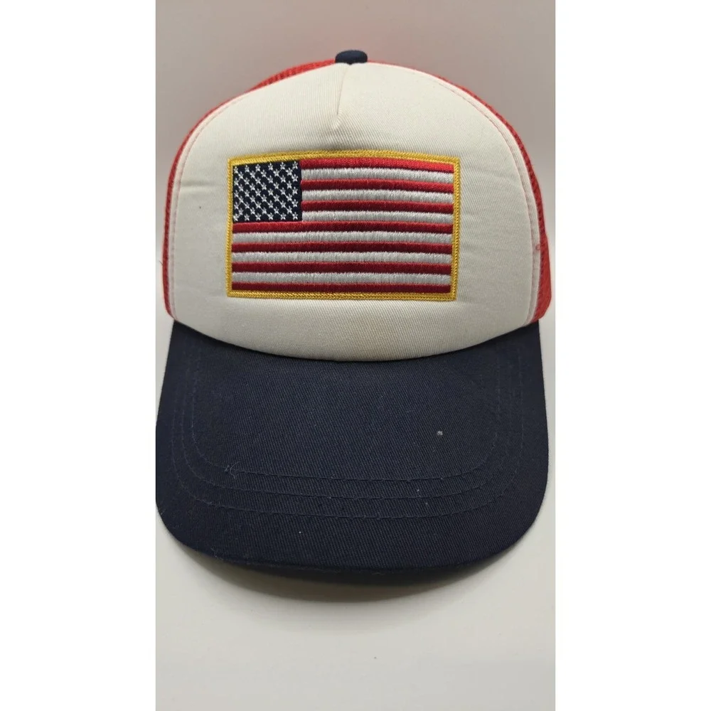 American Flag Trucker Hat USA Patriotic Mesh Snapback Cap Red White Blue